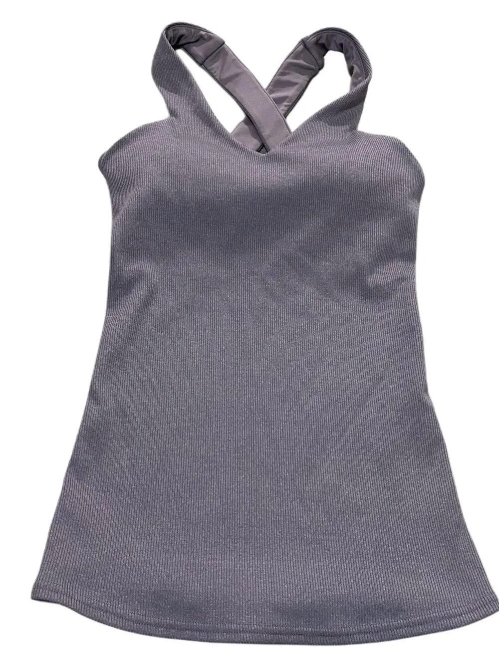 Alo Yoga Elevate Padded Tank Crossover Back Gym XS Heathered Mauve Purple